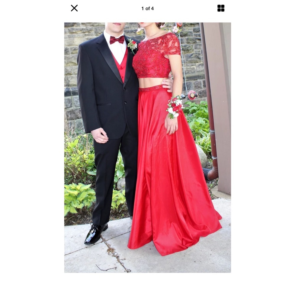 SHERRI HILL size 4 two piece red dress.